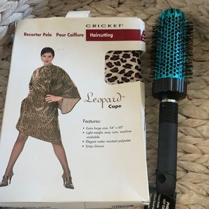 Cricket Haircutting Leopard Cape & Phillips Hot Curler Brush.